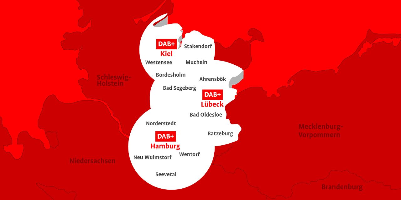 DAB+ Sendegebietskarte - Hamburg & Schleswig-Holstein
